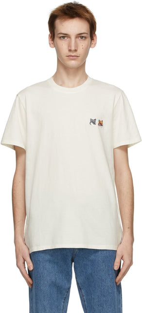 Maison KitsunÃ© Off-White Double Fox Head Classic T-Shirt - T-shirt classique de la Maison Kitsuné Double Fox Tête Double Fox - Maison KitsunÃ © Off-White 더블 여우 헤드 클래식 티셔츠