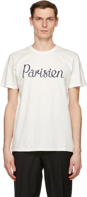 Maison KitsunÃ© Off-White 'Parisien' Classic T-Shirt - T-shirt classique de Maison Kitsuné Off-White 'Parisien' - Maison KitsunÃ © Off-White 'Parisien'클래식 티셔츠