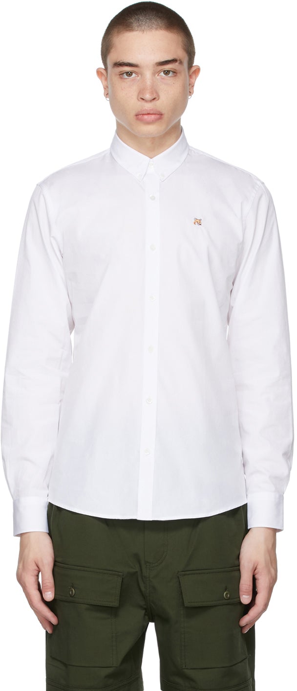 Maison KitsunÃ© White Fox Head Embroidery Classic Shirt - Maison Kitsuné Blanche Tête de renard Broderie Classic Shirt - Maison KitsunÃ © White Fox Head 자수 클래식 셔츠
