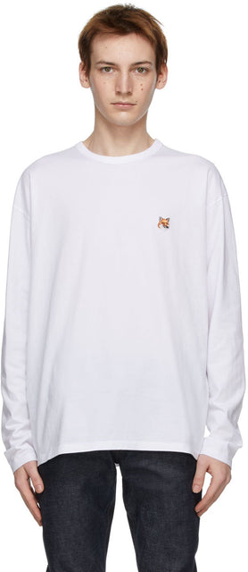 Maison KitsunÃ© White Fox Head Regular Long Sleeve T-Shirt - T-shirt à manches longues de la Maison Kitsuné - Maison KitsunÃ © White Fox Head 정규 긴 소매 티셔츠