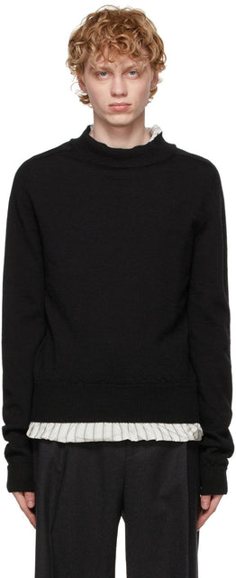 Maison Margiela Black Mock Neck Lining Sweater - MAISON MARGIELA NOI DOUCHE DE DOUCHÉ NOI MOCK COL - Maison Margiela 블랙 모의 목 안감 스웨터