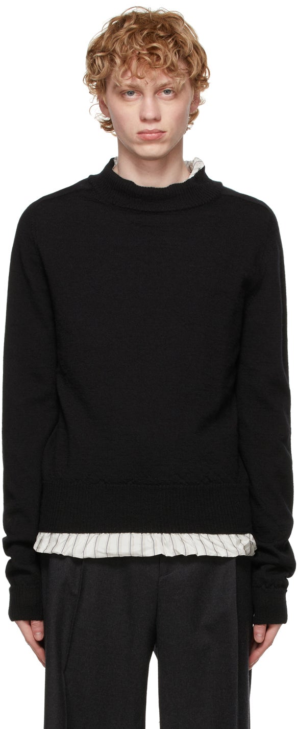 Maison Margiela Black Mock Neck Lining Sweater - MAISON MARGIELA NOI DOUCHE DE DOUCHÉ NOI MOCK COL - Maison Margiela 블랙 모의 목 안감 스웨터