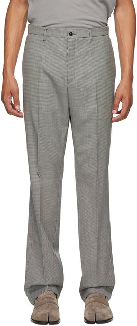 Maison Margiela Black Wool Houndstooth Trousers - MAISON MARGIELA Pantalon de poule de poule en laine noire - Maison Margiela 검은 양모 houndstooth 바지