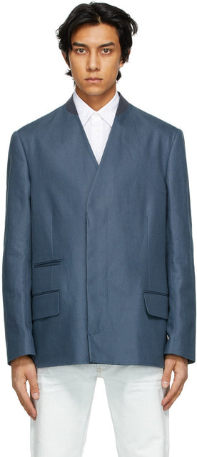 Maison Margiela Blue Collarless Blazer - MAISON MARGIELA BLAZER sans col bleu - Maison Margiela 블루 칼라리스 블레이저