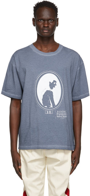Maison Margiela Blue Silhouette Print T-Shirt - T-shirt imprimé silhouette bleu MAISON Margiela - Maison Margiela 블루 실루엣 인쇄 티셔츠