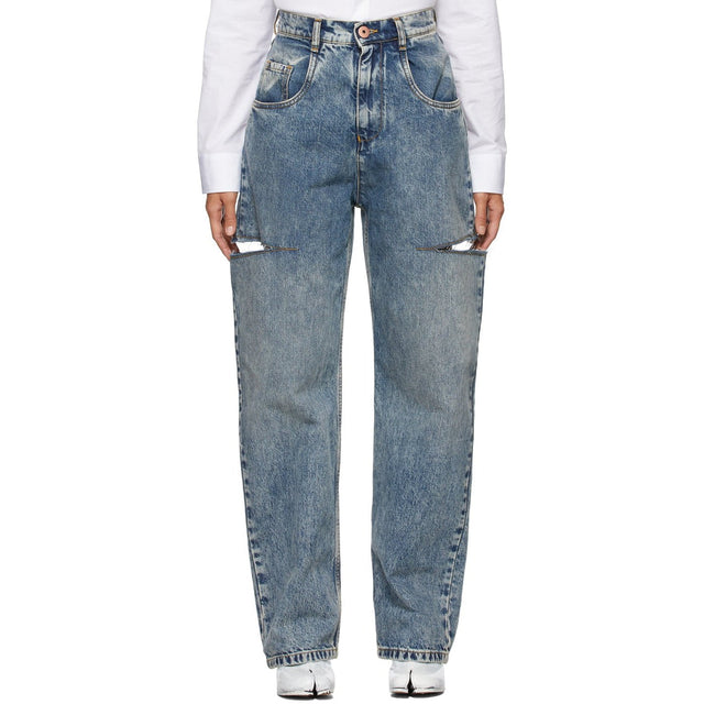 Maison Margiela Blue Thigh Slit Jeans - Jeune fente de la cuisse bleu maison Margiela - Maison Margiela 블루 허벅지 슬릿 청바지