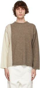 Maison Margiela Brown Wool Paneled Sweater - MAISON MARGIELA Pull laminé en laine brune - Maison Margiela Brown Wool 패널 스웨터