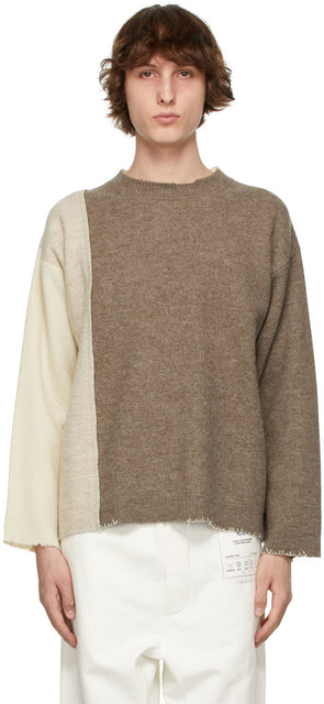 Maison Margiela Brown Wool Paneled Sweater - MAISON MARGIELA Pull laminé en laine brune - Maison Margiela Brown Wool 패널 스웨터