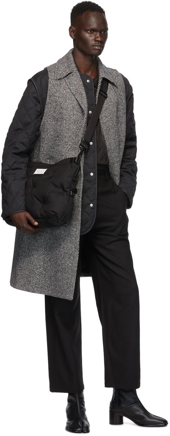 Maison Margiela Grey Herringbone Wool Coat