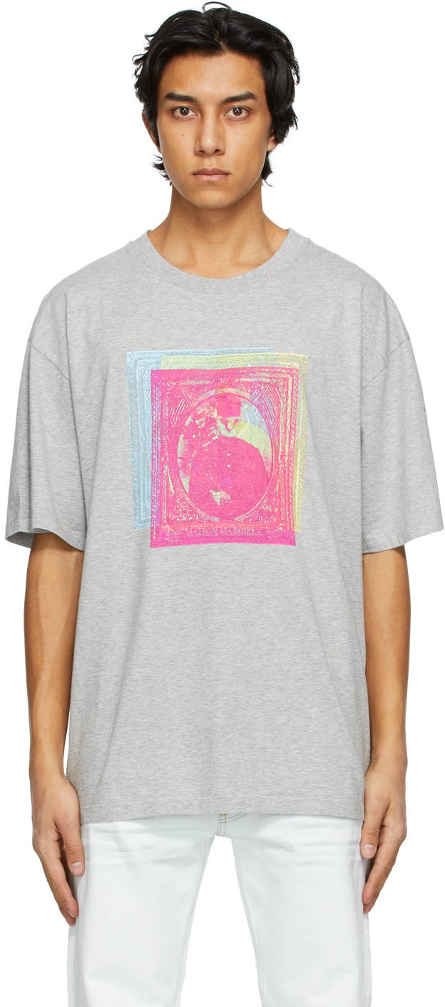 Maison Margiela Grey Stamps T-Shirt - T-shirt de timbres gris Maison Margiela - Maison Margiela 그레이 스탬프 티셔츠