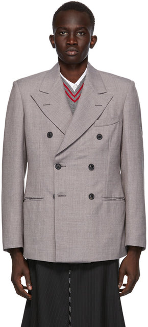 Maison Margiela Grey Technowool Twill Double-Breasted Blazer - MAISON MARGIELA Blazer à double boutonnage Twill Twill Twill - Maison Margiela Gray Technowool Twill 더블 브레스트 블레이저