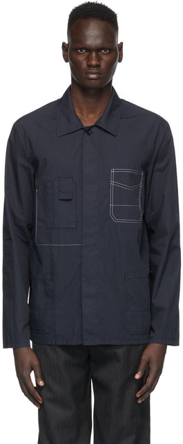 Maison Margiela Navy Garment-Dyed Slim Shirt - Maison Margiela Marine Chemise mince teinte de vêtement - Maison Margiela 해군 의류 - 염색 된 슬림 셔츠