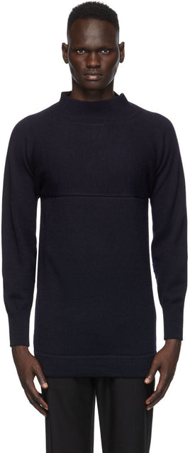 Maison Margiela Navy Mock Neck Sweater - Maison Margiela Marine Sweater - Maison Margiela 네이비 모의 목 스웨터