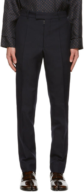 Maison Margiela Navy Techno Wool Slim-Fit Trousers - MAISON MARGIELA TECHNO TECHNO TECHNO Pantalon Slim-Fit - Maison Margiela 해군 테크노 양모 슬림 피트 바지
