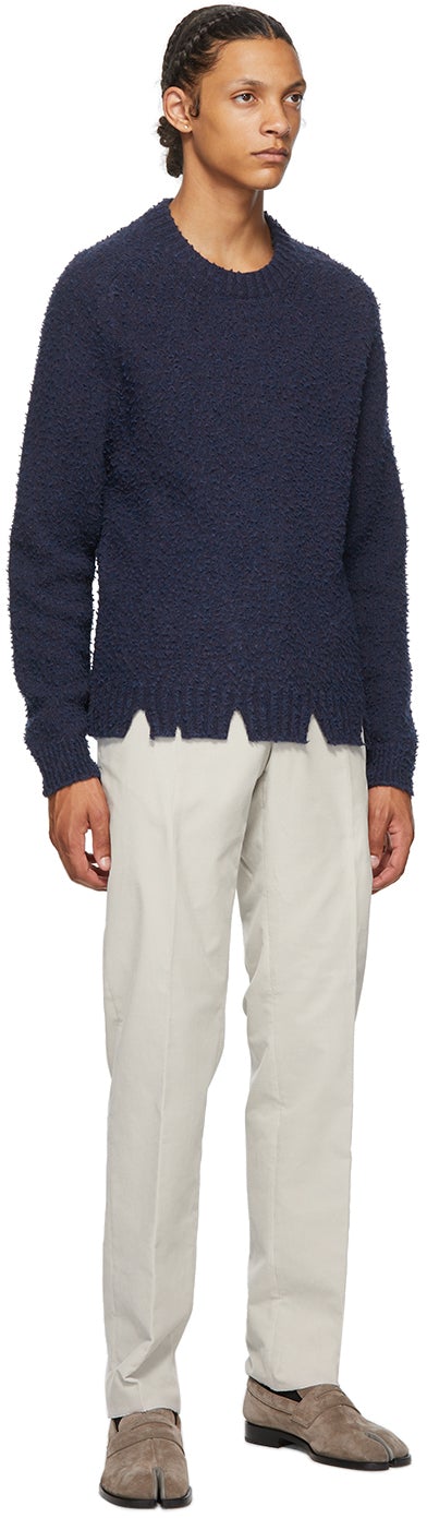 Maison Margiela Navy Wool Oversized Destroyed Sweater