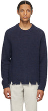 Maison Margiela Navy Wool Oversized Destroyed Sweater - MAISON MARGIELA Laine de laine de la laine marine surdimensionnée - Maison Margiela 해군 울 대형 파괴 스웨터