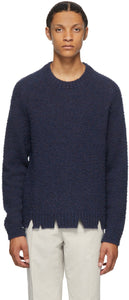 Maison Margiela Navy Wool Oversized Destroyed Sweater - MAISON MARGIELA Laine de laine de la laine marine surdimensionnée - Maison Margiela 해군 울 대형 파괴 스웨터