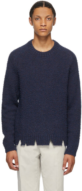 Maison Margiela Navy Wool Oversized Destroyed Sweater - MAISON MARGIELA Laine de laine de la laine marine surdimensionnée - Maison Margiela 해군 울 대형 파괴 스웨터