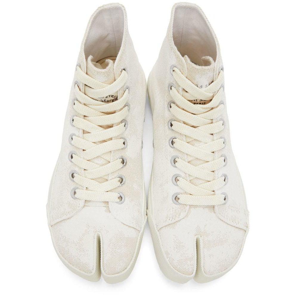 Maison Margiela Off-White Linen Painted Tabi High-Top Sneakers