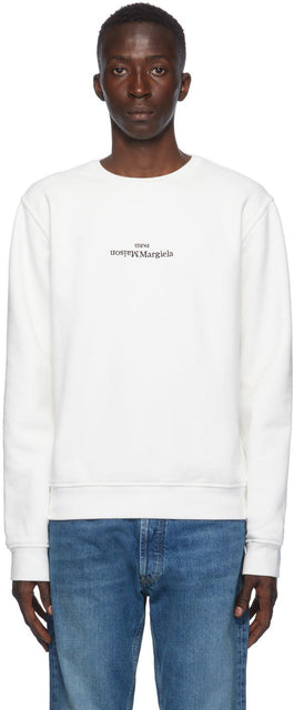 Maison Margiela Off-White Logo Crewneck Sweatshirt - MAISON MARGIELA Sweat-shirt Crewneck Logo Off-White - Maison Margiela Off-White 로고 Crewneck 스웨터