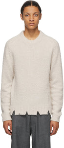 Maison Margiela Off-White Wool Oversized Destroyed Sweater - MAISON MARGIELA Pull détruit surdimensionné surdimensionné surdimensionné - Maison Margiela Off-White Wool 대형 파괴 된 스웨터