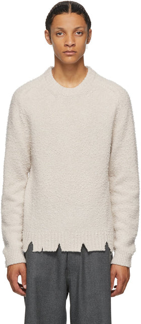 Maison Margiela Off-White Wool Oversized Destroyed Sweater - MAISON MARGIELA Pull détruit surdimensionné surdimensionné surdimensionné - Maison Margiela Off-White Wool 대형 파괴 된 스웨터