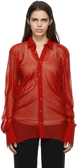 Maison Margiela Red Draped Mousseline Shirt - Chemise Mousseline drapée de Maison Margiela - Maison Margiela Red는 Mousseline Shirt를 드립했습니다
