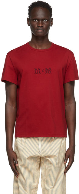 Maison Margiela Red Embroidered Logo T-Shirt - T-shirt logo brodé à broderie MAISON MARGIELA - Maison Margiela 레드 수 놓은 로고 티셔츠