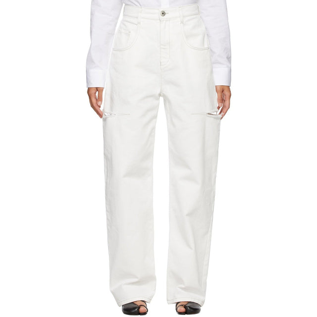 Maison Margiela SSENSE Exclusive White Thigh Slit Jeans - Maison Margiela Ssense Ssense EXCLUSIVE THIGHIQUE SLIGE SLIT - Maison Margiela Ssense 독점적 인 흰색 허벅지 슬릿 청바지