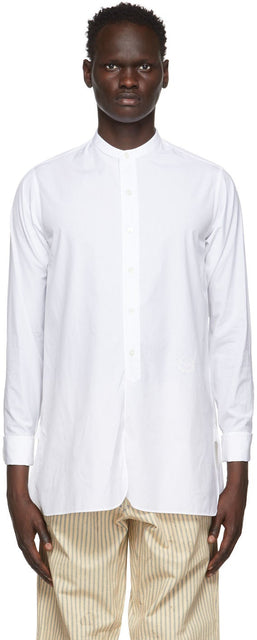Maison Margiela White Poplin Collarless Shirt - Chemise sans col en popeline blanche Maison Margiela - Maison Margiela White Poplin Collarless Shirt.