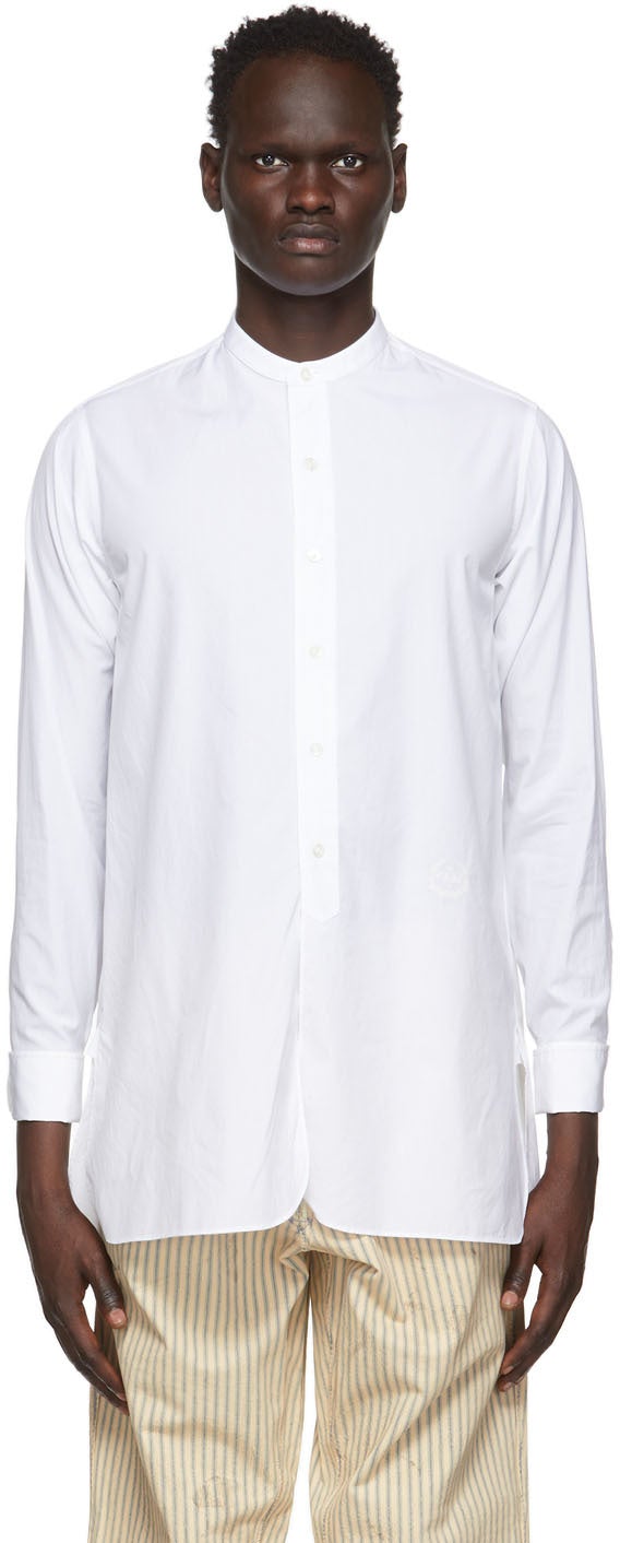 Maison Margiela White Poplin Collarless Shirt - Chemise sans col en popeline blanche Maison Margiela - Maison Margiela White Poplin Collarless Shirt.