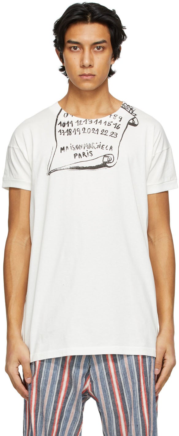 Maison Margiela White Print T-Shirt - T-shirt imprimé blanc Maison Margiela - Maison Margiela 화이트 프린트 티셔츠