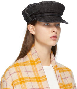 Maison Michel Black Denim New Abby Cap