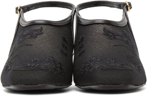 Mame Kurogouchi Black Floral Embroidered Slingback Slippers
