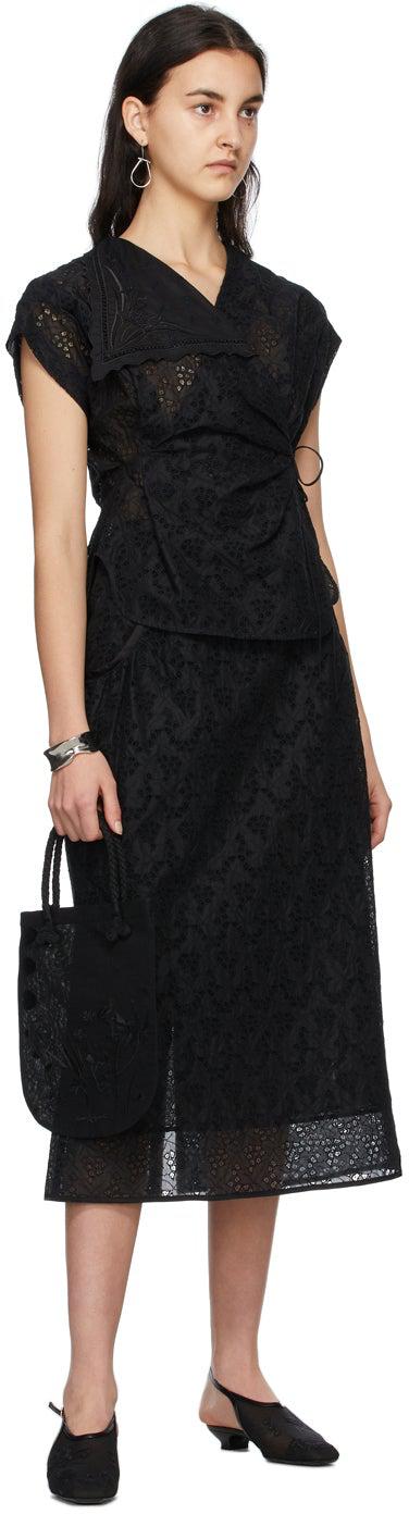 Mame Kurogouchi Black Lace Embroidery Skirt