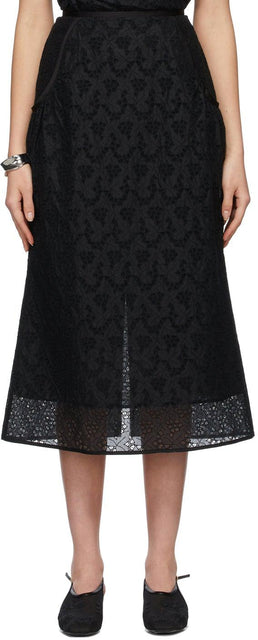 Mame Kurogouchi Black Lace Embroidery Skirt - Mame Kurogouchi Jupe de broderie en dentelle noire - Mame Kurogouchi 블랙 레이스 자수 스커트