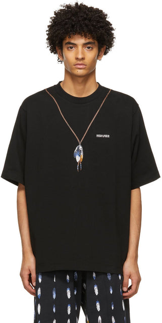 Marcelo Burlon County of Milan Black Single Chain Feathers T-Shirt - T-shirt Milano Burlon County of Milan Black Single Feathers - Marcelo Burlon County of Milan Black Single Chain Feathers T 셔츠