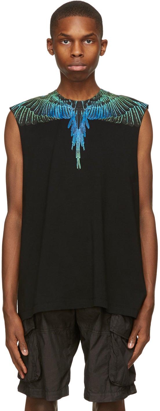 Marcelo Burlon County of Milan Black Wings Tank Sleeveless T-Shirt - Marcelo Burlon County of Milan Black Wings T-shirt sans manches sans manches - Marcelo Burlon County of Milan Black Wings 탱크 민소매 T 셔츠