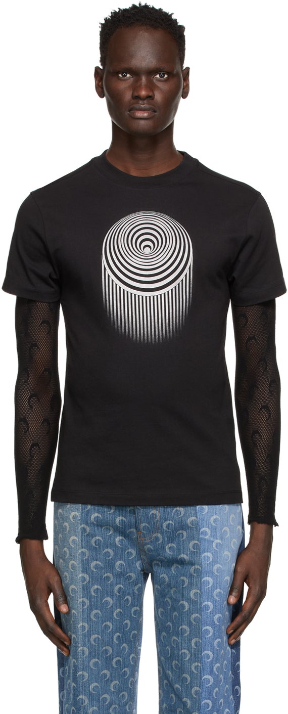 Marine Serre Black Large Optic Moon T-Shirt - MARINE SERRE Noir Grande lune optique de la lune - 해양 Serre 검은 대형 광학 문 티셔츠