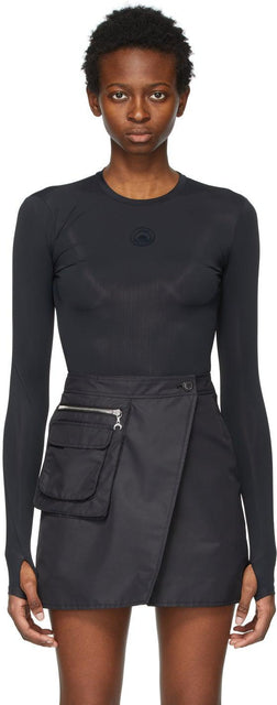 Marine Serre Black Logo Bodycon Long Sleeve T-Shirt - MARINE SERRE LOGO NOIRE T-shirt à manches longues pour Modycon - 해양 Serre 블랙 로고 Bodycon 긴 소매 티셔츠