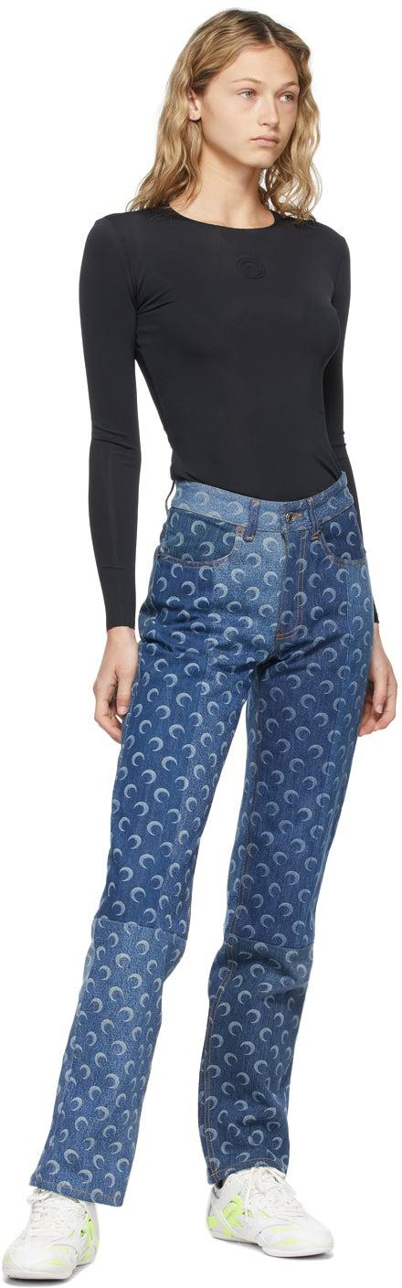 Marine Serre Black Second Skin Seasonal Moon Long Sleeve T-Shirt