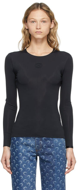Marine Serre Black Second Skin Seasonal Moon Long Sleeve T-Shirt - Marine Serre T-shirt à manches longues de la peau de la deuxième peau - 해양 Serre 블랙 두 번째 피부 계절 달 긴 소매 티셔츠