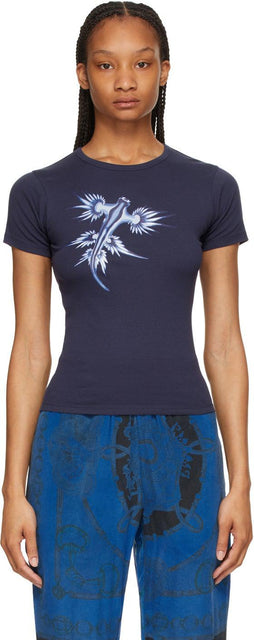 Marine Serre Navy Glaucus Mini T-Shirt - Marine Serre Navy Glaucus Mini T-shirt - 해양 Serre Navy Glaucus 미니 T 셔츠