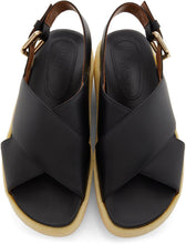 Marni Black Wooden Sole Wedge Sandals