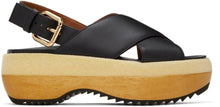 Marni Black Wooden Sole Wedge Sandals - Sandales compensées en bois noir Marni - 마르니 블랙 솔 웨지 샌들