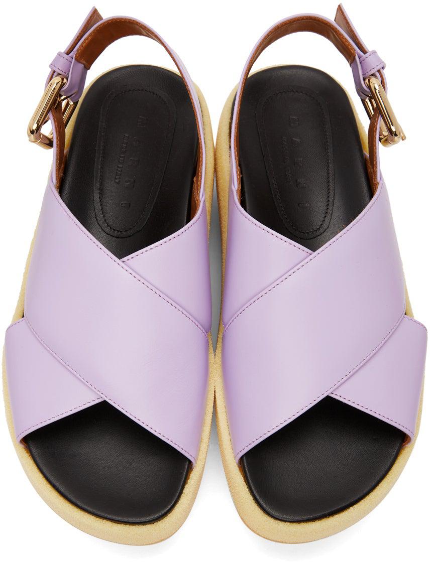 Marni Purple Wooden Sole Wedge Sandals