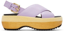Marni Purple Wooden Sole Wedge Sandals - Sandales compensées en bois violet Marni - 마르니 보라색 나무 솔 웨지 샌들