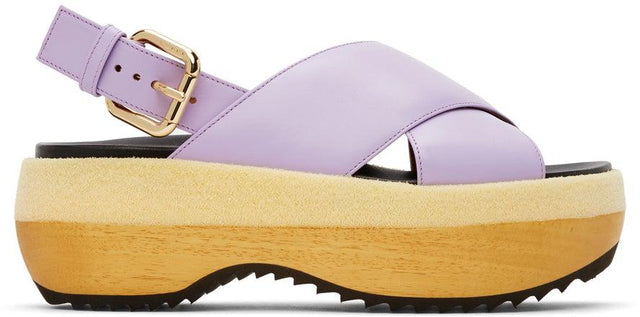 Marni Purple Wooden Sole Wedge Sandals - Sandales compensées en bois violet Marni - 마르니 보라색 나무 솔 웨지 샌들