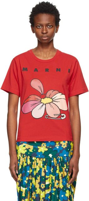 Marni Red Flower T-Shirt - T-shirt de fleur rouge Marni - 마르니 붉은 꽃 티셔츠