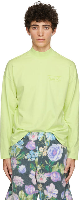 Martine Rose Green Funnel Neck Logo Long Sleeve T-Shirt - T-shirt à manches longues à manches longues de Martine Rose Green Col - 마르틴 로즈 그린 깔때기 목 로고 긴 소매 티셔츠